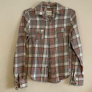 Joe's Jeans The Shirt Long Sleeve Plaid Flannel Grey/ Orange 100% Cotton Size S